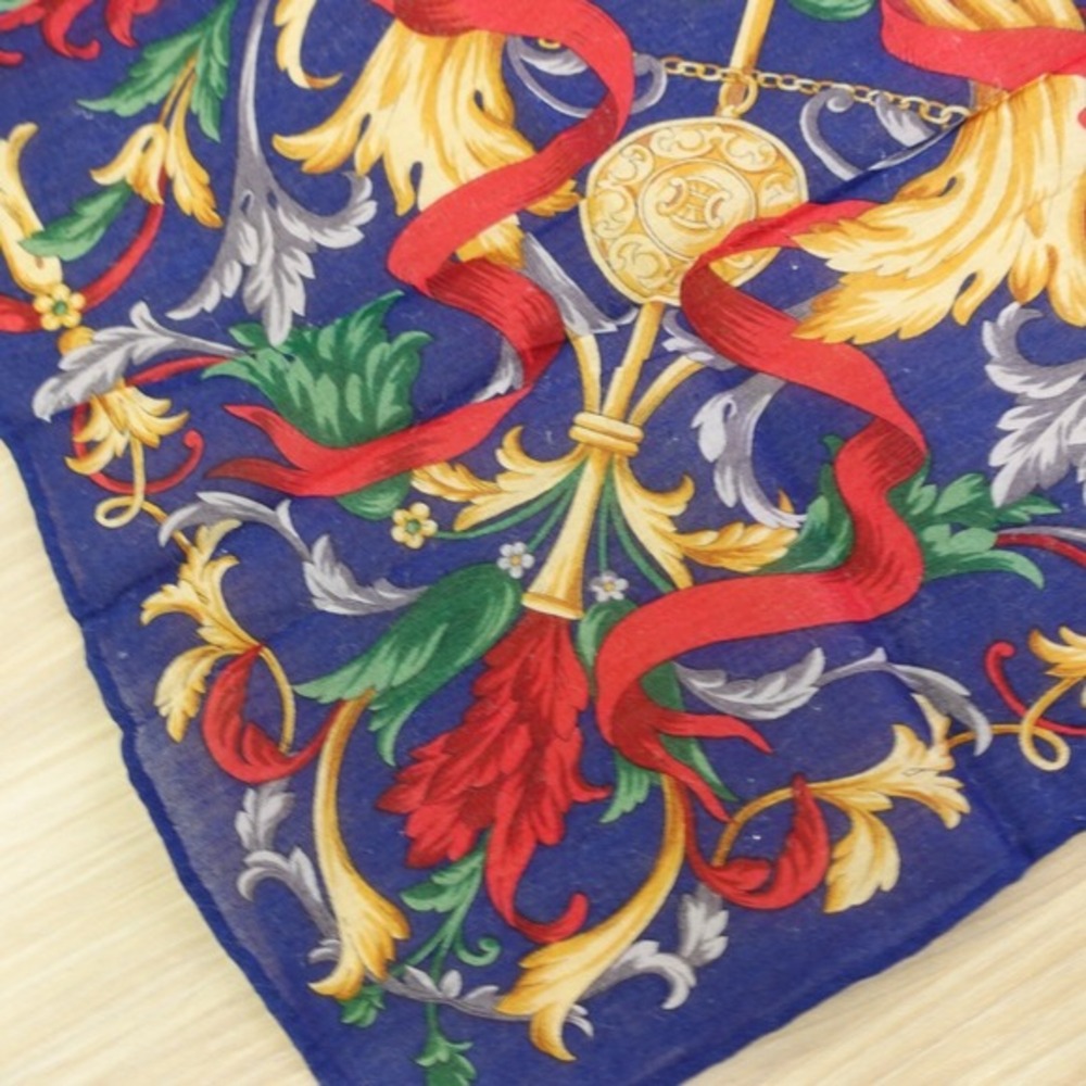 Vintage CELINE Paris Handkerchief Blue Gold‎ Medallion Arabesque AUTH Luxe 17x18 - Picture 8 of 12